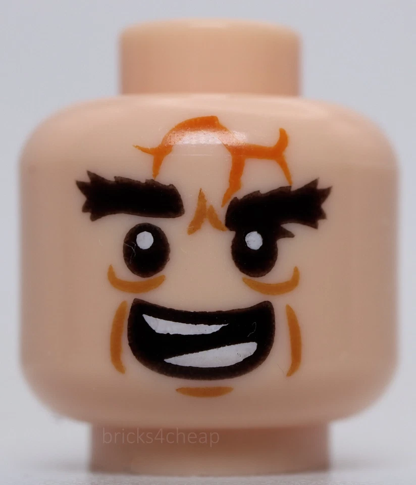 Lego Minifigura Cabeza Doble Cara LoteR Tupido Cejas Negras Naranja Oscuro Cicatrices Foto 1 de 2