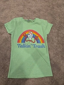 Kids Unisex Disney Toy Story 4 Forky Green Tee "Talkin'Trash" Size M (7/8) - Picture 1 of 4