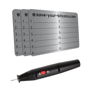 Hardware wallet seed phrase - Recovery Metallplatte aus Edelstahl + Gravierstift - Bild 1 von 47