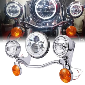 7" inch LED Headlight Lamp Angel Eyes+ 4.5" Fog Passing Light For Harley Touring - Picture 1 of 12