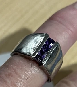 Charles Winston Signed Sterling Silver Wide Ladies Ring Amethysts Sz 8.25 - Picture 1 of 6