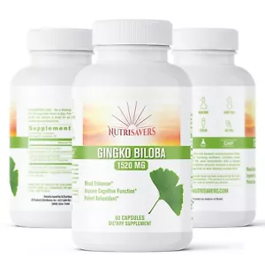 Ginkgo Biloba, Mood Booster, Supports Brain Function - 60 Cap, Pack of 3 - Picture 1 of 8