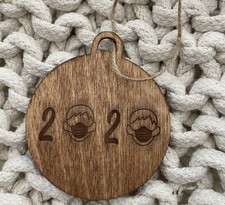 WOOD ~2020~ Christmas Xmas FACE MASK  Ornament Gift/Holliday~HANDMADE.