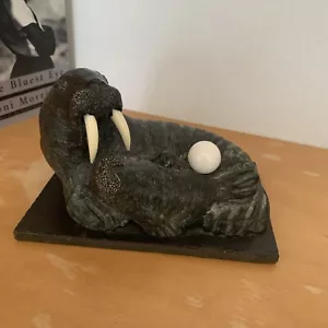 A Wolf Original Sculpture Figure Hand Carved Soapstone Vintage W/ Sticker - Picture 1 of 5