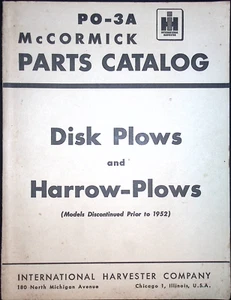 INTERNATIONAL HARVESTER IH PARTS LIST MANUAL CATALOG DISK PLOWS PO-3A MCCORMICK - Picture 1 of 5