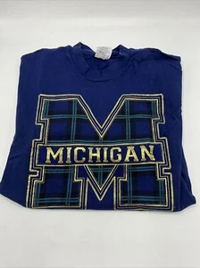 VTG 90s Michigan Wolverines Tartan Logo Hanes Beefy Tee Adult XL Single Stitch - Picture 1 of 5