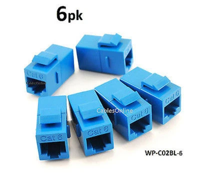 6-PACK CAT6 Female/Female RJ45 Ethernet Blue Keystone Jack Coupler, WP-C02BL - Image 1 of 2