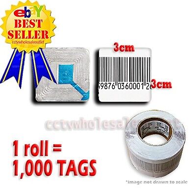 1000 PCS CHECKPOINT® BARCODE SOFT LABEL TAG 8.2  3X3 Cm • 26.99$