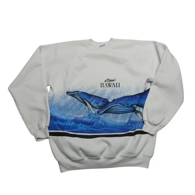 Vintage Maui Hawaii Sweatshirt Mens XL White Hanes Whale Ocean Graphic 80s - Image 1 of 4