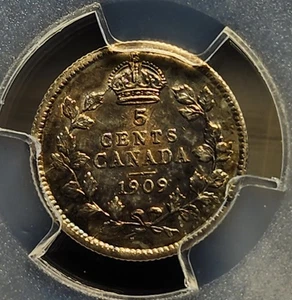 Canadá 1909 cinco centavos plata graduado graduación profesional MS61 bien tonificado - Imagen 1 de 4