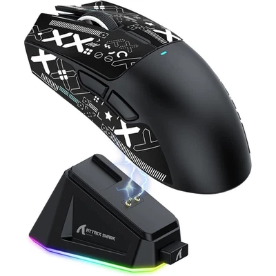 ATTACK SHARK X11 Wireless Gaming Mouse With Dock and Tape - Black - Image 1 of 4