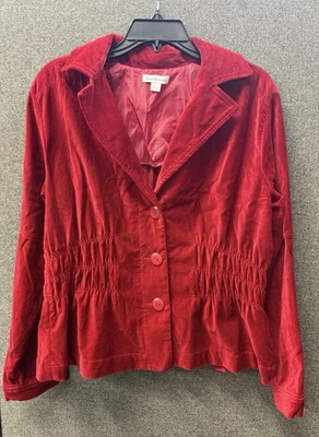 Chaqueta Blazer Joan Rivers Roja Grande Terciopelo Terciopelo Botón Cintura Reunida 2D4 Foto 1 de 4