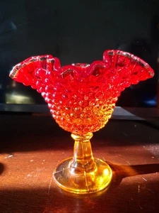 Plato de caramelo pedastel hobnail con volantes ámbar compota de vidrio Fenton de colección 🟡🟠 🔴 - Imagen 1 de 24
