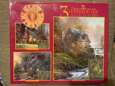 Thomas Kinkade Glow In The Dark Ceaco 3 Pack Box Puzzles & Mini Puzzle Lot Of 2 - Image 1 of 4