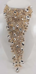 Rhinestone Gold Tone Bid Adjustable Flower Statement Necklace - Picture 1 of 3