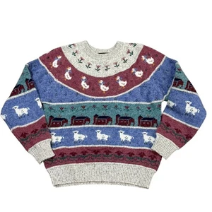 Eddie Bauer Vintage Wool Sweater Farm Animal Knit Womens S/P Silly Goose - Picture 1 of 4