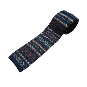 Vintage Lands End Knit Square Tie 100% Wool Mens Fair Isle Nordic Multicolor - Picture 1 of 4