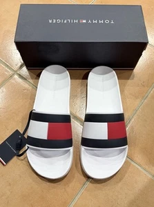Tommy Hilfiger Rubber TH Flag Pool Slides Mens Size US 9 = EUR 42 White Slipper✅ - Picture 1 of 9