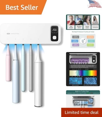UV Toothbrush Dryer Holder with Fan & Timer - Wall-Mount, 5 Slots, Rechargeable - Image 1 of 4