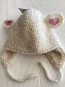 Knitwits LAMB Pilot Hat KIDS 3-6 Yr. M/L CROCHET Ivory GIRL Beanie CHILD Cap NWT - Picture 1 of 6
