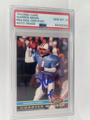 Warren Moon 1991 Topps Stadium Club PSA/DNA Certified Auto Grade Gem Mt 10 Slab - Image 1 of 3