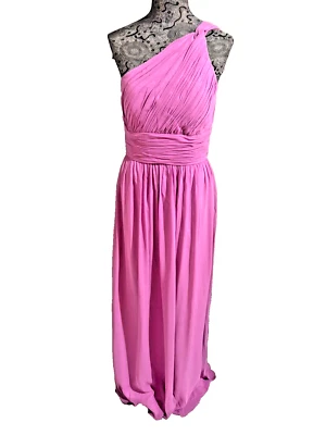 Nuevo sin etiquetas Vestido/Vestido Donna Morgan Rachel Un Hombro de Gasa Rosa Talla 8 Foto 1 de 4