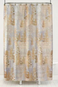 Let It Snow Magic Christmas 72"x70" Shower Curtain and Hook Set Silver Gold - Picture 1 of 12