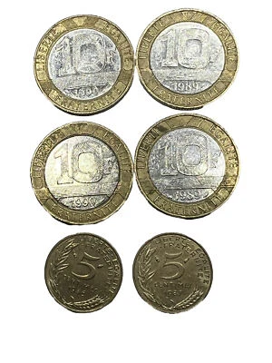 Francia 6 monedas (4) 10 francos 1989-1990 y 5 céntimos 1986-1987 EF coleccionables Foto 1 de 4