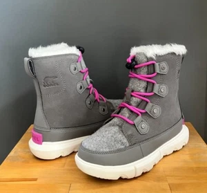 Bota Sorel Kids Cantera (Gris)/Bright Lavender Explorer Encaje WP EE. UU. 4 NUEVA SIN CAJA - Imagen 1 de 7