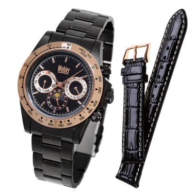 RELOJ WOHLER HEGEL PARA HOMBRES AUTOMÁTICO DE LUJO NEGRO IP SS NUEVO STOCK ANTIGUO CUERO Y SS Foto 1 de 4