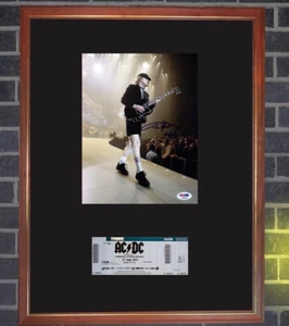 AC/DC Angus Young 2010 FRAMED 17"x13" Signed Photo & Concert Ticket DISPLAY Repr - Picture 1 of 1