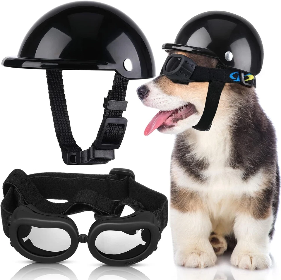Conjunto de casco y gafas para mascotas perros mascotas casco de motocicleta perro gafas de sol seguridad XS S Foto 1 de 1