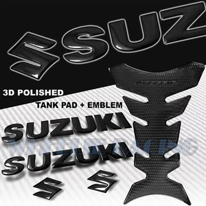 PERFORATED BLACK PRO GRIP FUEL TANK PAD+5.75" SUZUKI LOGO+LETTER EMBLEM STICKER - Picture 1 of 6