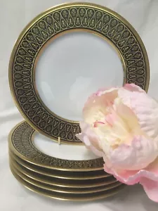 (6) Chas Haviland Limoges Incrustation Polie a l'agate Cobalt 8.5" SALAD PLATES - Picture 1 of 10