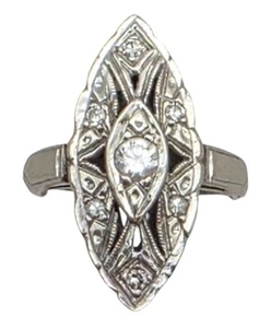VINTAGE Solid 14k White Gold / Diamonds Ladies Art Deco Ring Size 2.5 - Picture 1 of 4