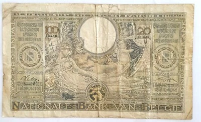 Belgium 100 Francs / 20 Belgas French on obverse 1941 sn. 7799R - Image 1 of 3