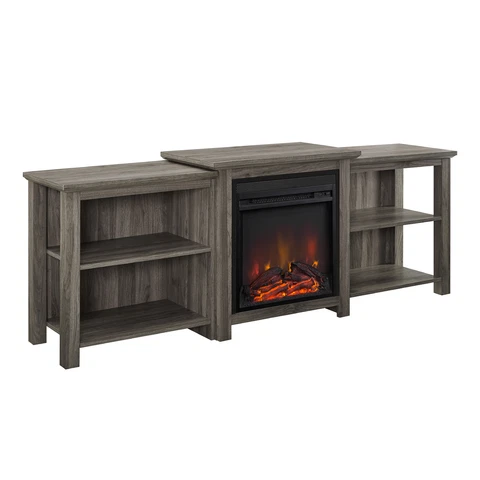 70" Tiered Top Open Shelf Fireplace TV Console - Slate Grey Cover