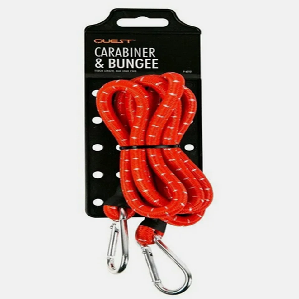 RED Elastic Bungee Strap Carabiner Stretch Tie Clip Cord Hooks - 150cm / 60 inch - Image 1 of 1