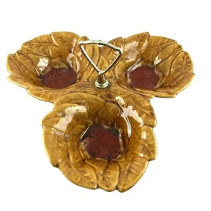 Vintage Calif USA 724 Leaf Motif Thanksgiving MCM Gold 3 Section Candy Handle - Picture 1 of 4