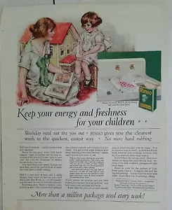 1924 Rinso Waschmittel Rothaarige Frau kleines Mädchen Spielzeug Puppenhaus Vintage Werbung - Bild 1 von 1