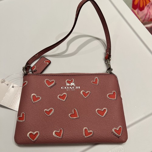 Polso nuovo con etichette Coach cerniera ad angolo stampa cuore tela rivestita spedizione gratuita San Valentino