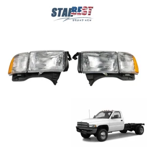 Driver+Passenger Headlight For 1994-2002 Dodge Ram 1500 2500 3500 Chrome Halogen - Picture 1 of 12