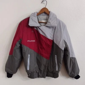 Vintage Polaris Union Made Snowmobile Jacket Full Zip Womens M Gray Burgundy - Picture 1 of 10