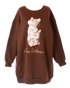 TS-211-2 Maglione Lungo Marrone Gatto Cat Pastello Goth Felpa Kawaii Morbido Dolce - Foto 1 di 6
