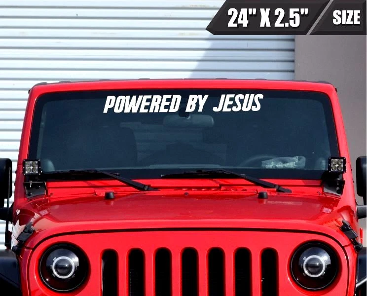 Calcomanía de vinilo para banner de parabrisas Powered By Jesus religiosa  Foto 1 de 2