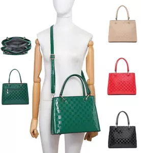 Lovely Mosaic Pattern Patent Tote Shoulder Woman faux leather Medium handbag - Picture 1 of 22