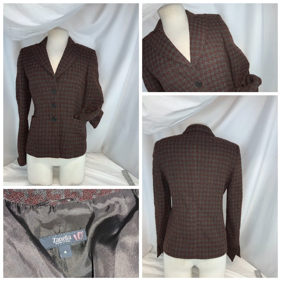 Chaqueta Blazer Zanella Talla 4 Gris Borgoña Lana Hasta la Cintura Italia YGI B0-338 Foto 1 de 4