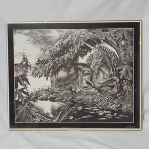 1982 M PENA Sketch - Unicorn & Child - Alberti Design - 21x17in - 1709, B&W - Picture 1 of 8