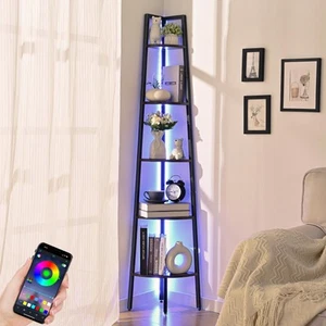 Corner Shelf, 5-Tier Corner Bookshelf with LED Light, 67.5in Corner Shelves f... - Picture 1 of 7