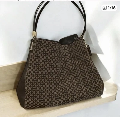 Coach Madison Phoebe Op Art Needlepoint Shoulder Tote 26281 Satchel Hobo Brown - Image 1 of 4